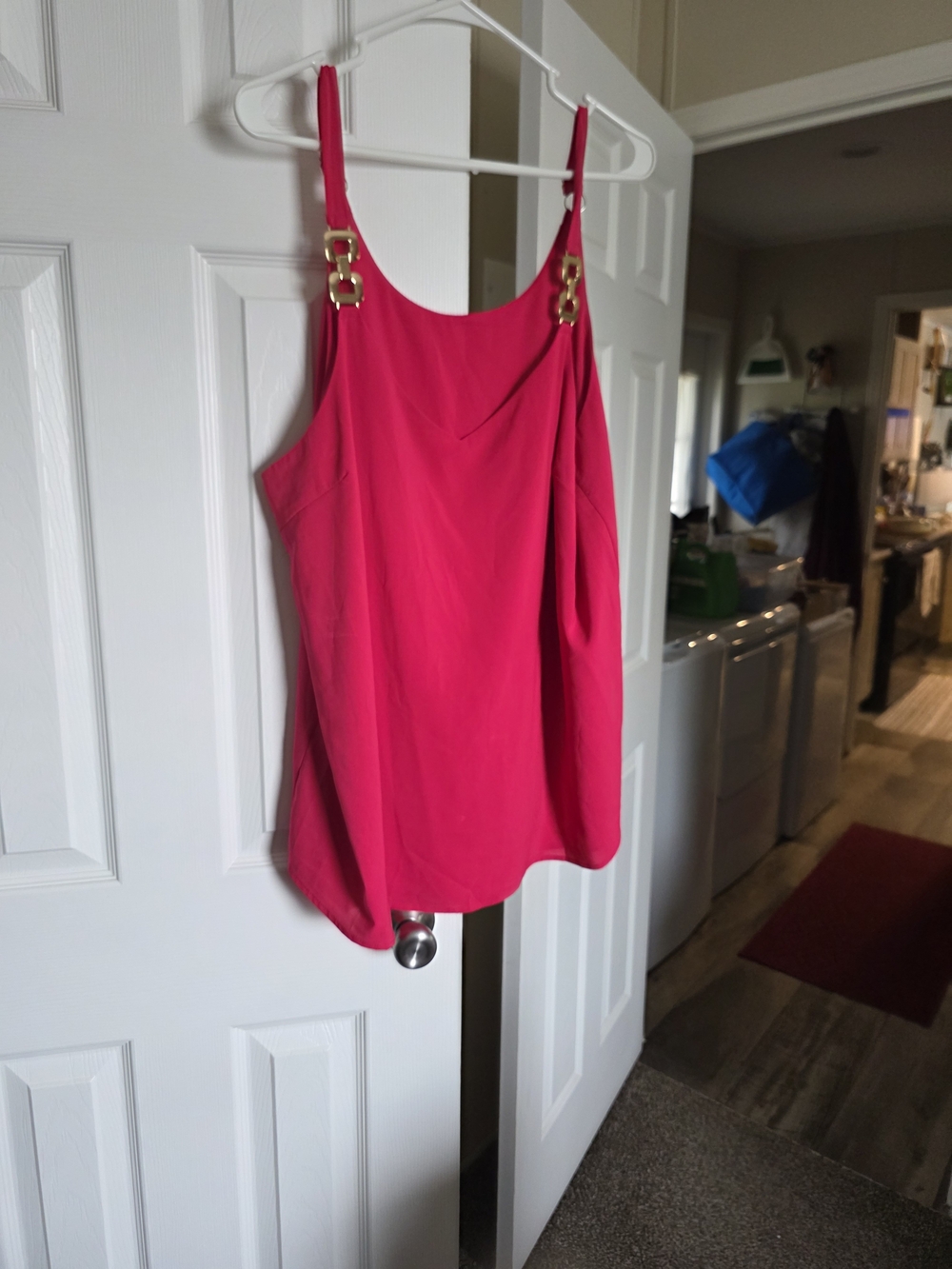 Women’s Hot Pink Sleeveless Tank with Gold Accent Straps